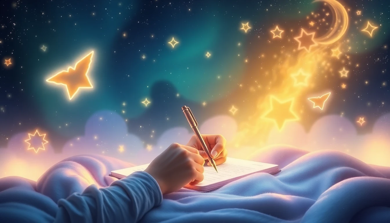 Person writing in glowing dream journal